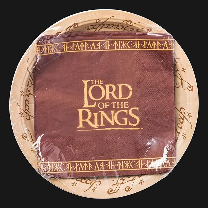 Silver Buffalo The Lord of the Rings Elvish Script 32 Pack Partyware Disposable Paper Plates and Napkins