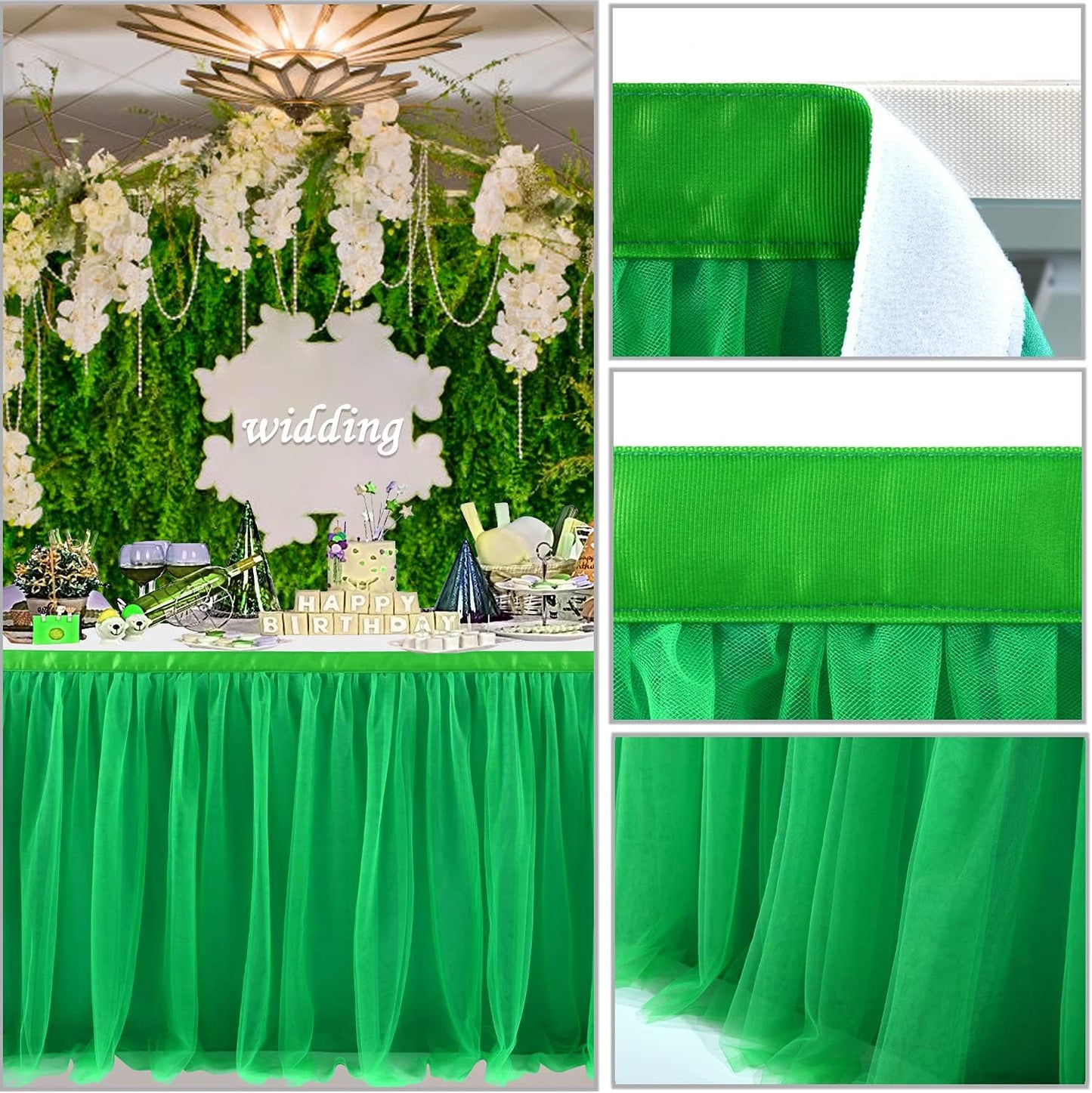 9ft Green Tulle Table Skirts for Rectangle Tables or Round Tables Ruffle Tutu Tablecloth for Birthday Party Baby Shower Jungle Luau Animal Safari Theme Party Table Decorations