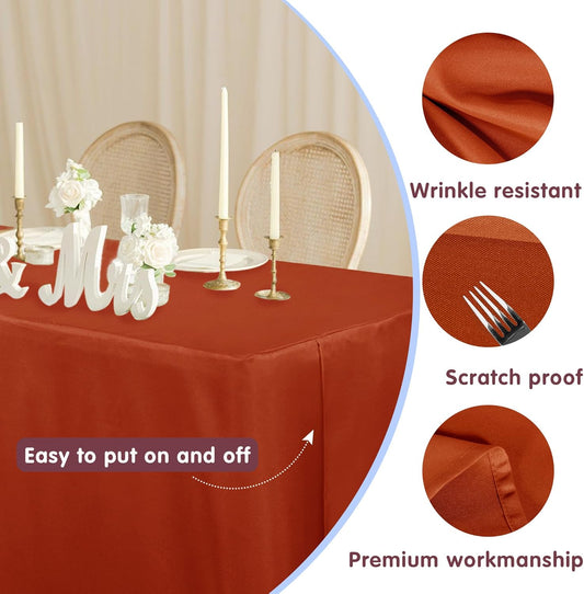 HolidayIdeas 2 Pack Fitted Thanksgiving Tablecloth for 4ft Tables, Rust Table Cover for Holiday Dinner & Buffet, Wrinkle-Resistant Fall Party Decorations for The Home