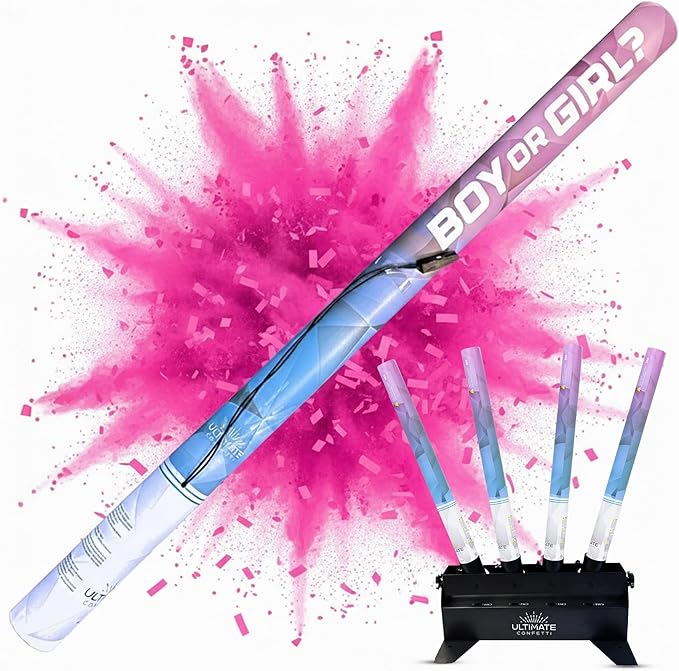 Ultimate Confetti - Electric Powder + Confetti Popper Cannon Cartridge 32” Pink - Pre-Filled and Leak-Resistant Gender Reveal Poppers Cannon, Requires EC-1 or EC-4 Confetti Machine to Activate