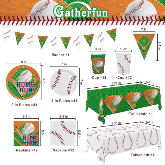 Baseball Party Supplies Kit for 24 - Complete with Dinner & Dessert Plates, Napkins, Cups, Banner & Tablecloth Baseball Birthday & Gameday Celebrations,Baseball Party Decorations & Favors
