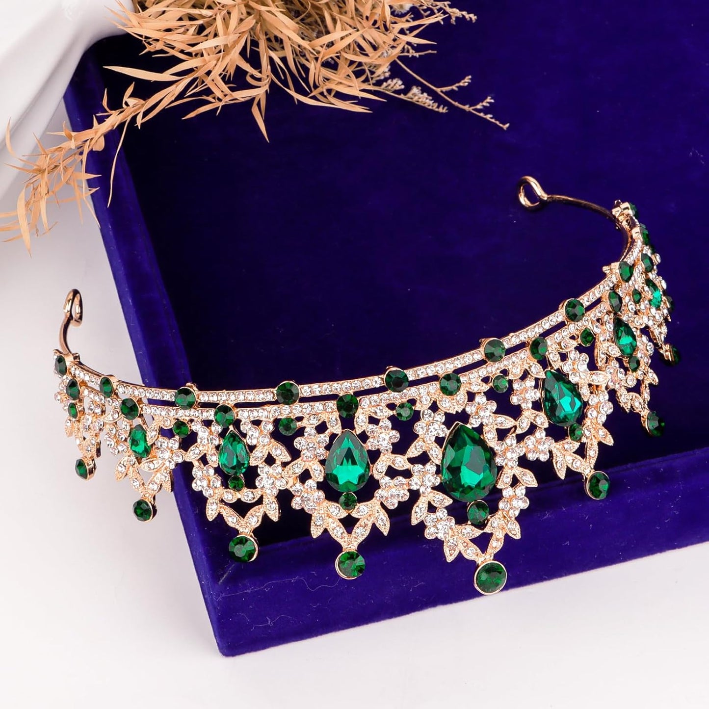 CAVETEE Crown for Women, Tiaras and Crowns for Women Green Princess Queen Crown Crystal Headbands Hair Accessories for Bridal Birthday Prom Party