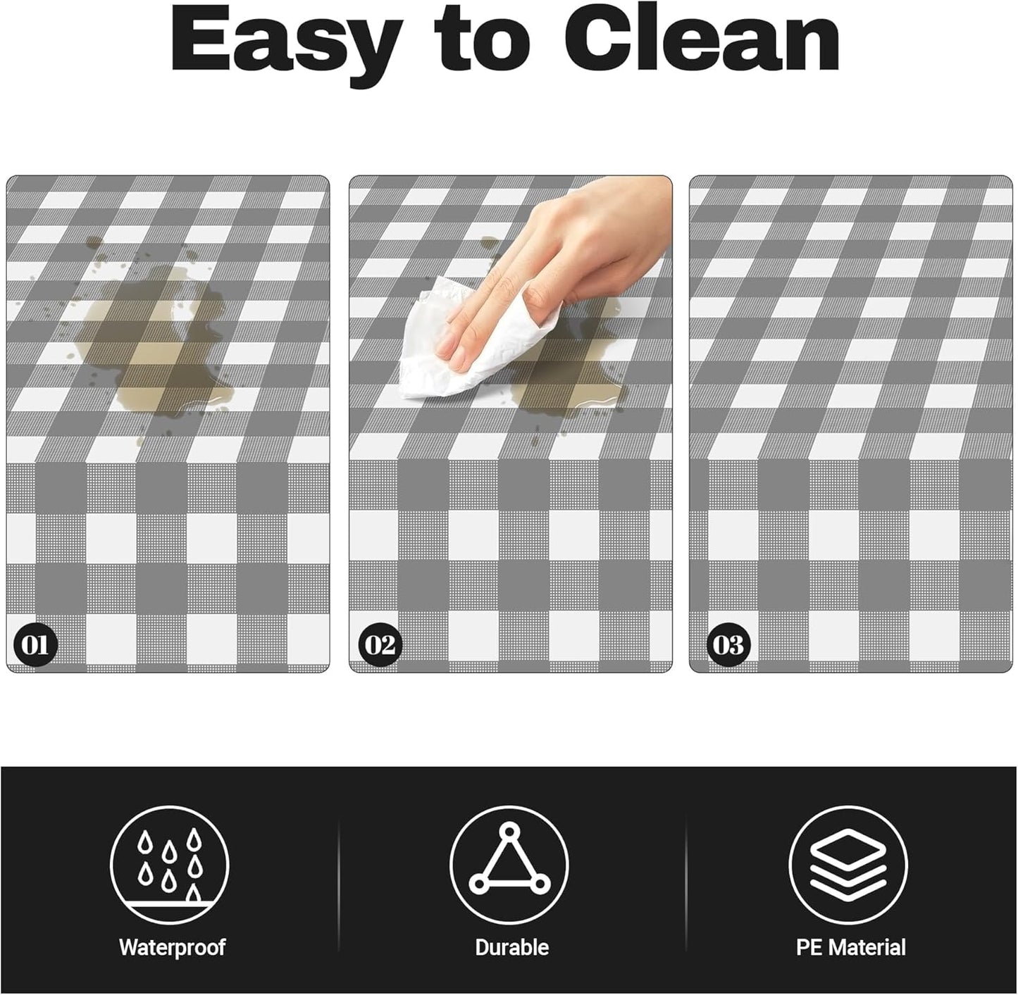 Childom 3 Pack Gray and White Checkered Tablecloths 54"x108" Disposable Plastic Table Cloths Buffalo Plaid Tablecloths for Home,Halloween,Picnic Table Covers for Pizza Party,Race Car Birthday Decors