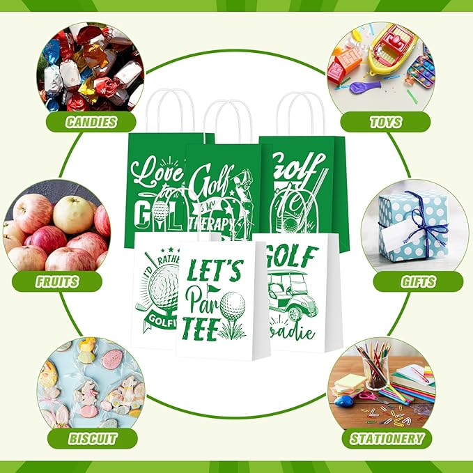 Resholder 30 Pcs Golf Party Favor Bags Sports Themed Party Decorations Golf Goodie Gift Bags with Handles Portable Candy Treat Pouch for Kids Boys Golfers Birthday Supplies
