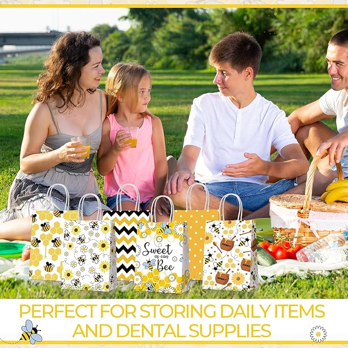Resholder 30 Pcs Bee Gift Bags with Handles Sweet as Can Bee Party Decorations Bumble Goodie Paper Bags Portable Candy Treat Pouch for Theme Birthday Baby Shower Gender Reveal Party Favor Supplies