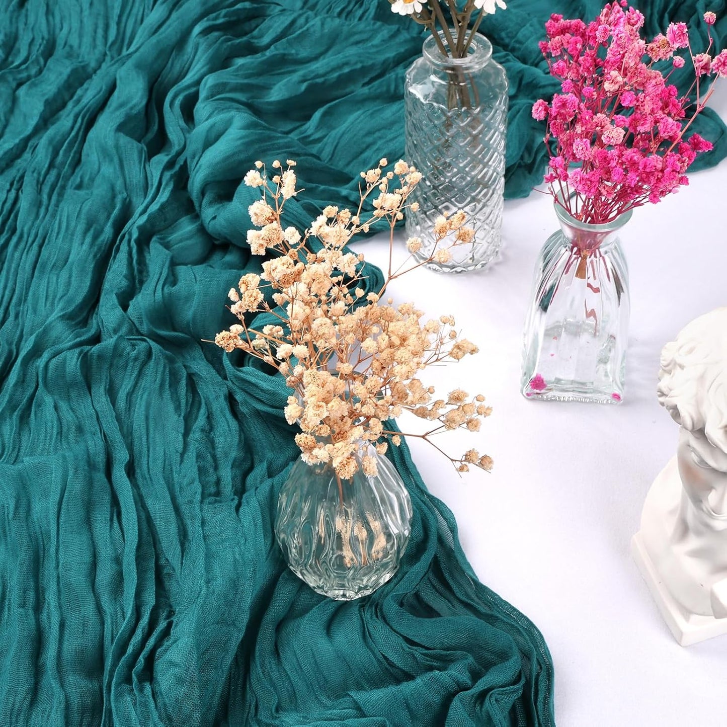 6 Pack 10FT Teal Cheesecloth Table Runner 35x120 Inch Gauze Rustic Boho Table Runner Cheese Cloth for Wedding Decor Birthday Party Bridal Baby Shower Table Centerpiece Decoration