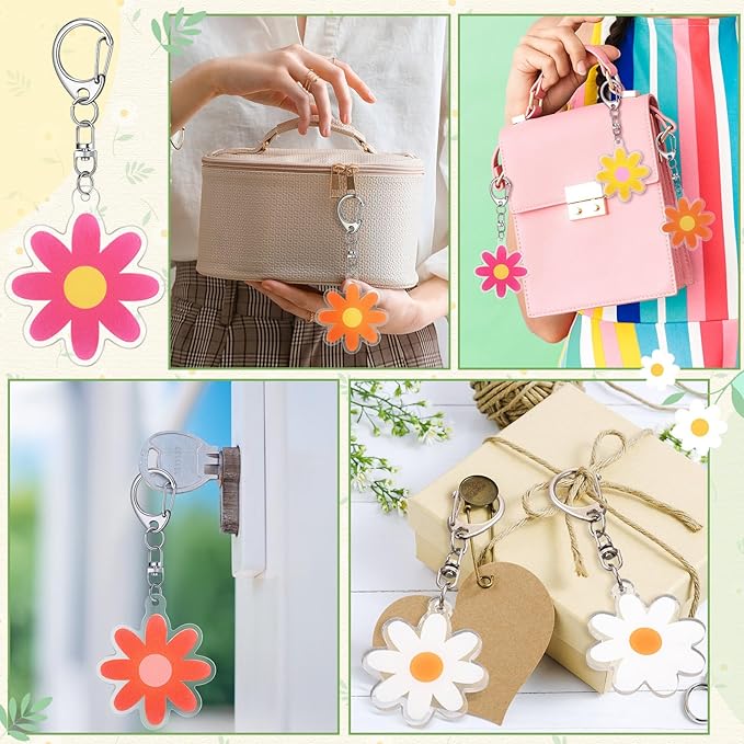 Kenning 50 Pcs Flower Keychain Daisy Party Gifts Cute Handbag Key Chain Floral Charm for Mom Mother's Day Handbag Bag Earphone Case Decoration Purse Accessories(Groovy)