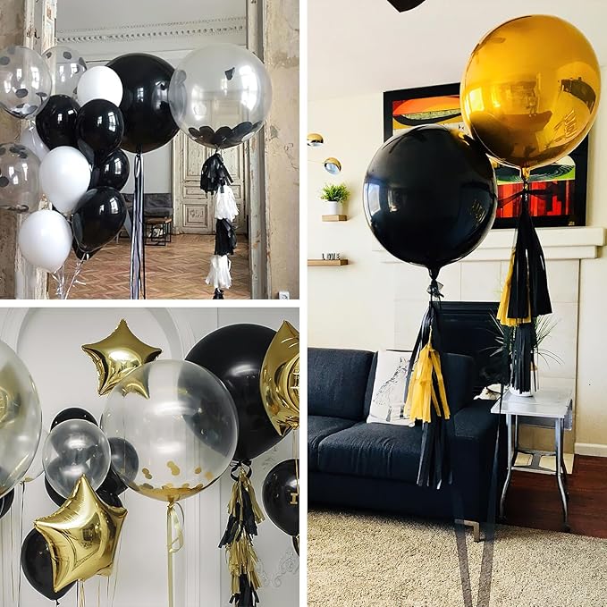 PartyWoo Black Foil Balloons 20pcs Different Sizes Pack of 22 15 10 Inch Large Round Foil 4D Inflatable Mirror Ball Mylar Balloons for Halloween Graduation Birthday Retirement Party Decorations