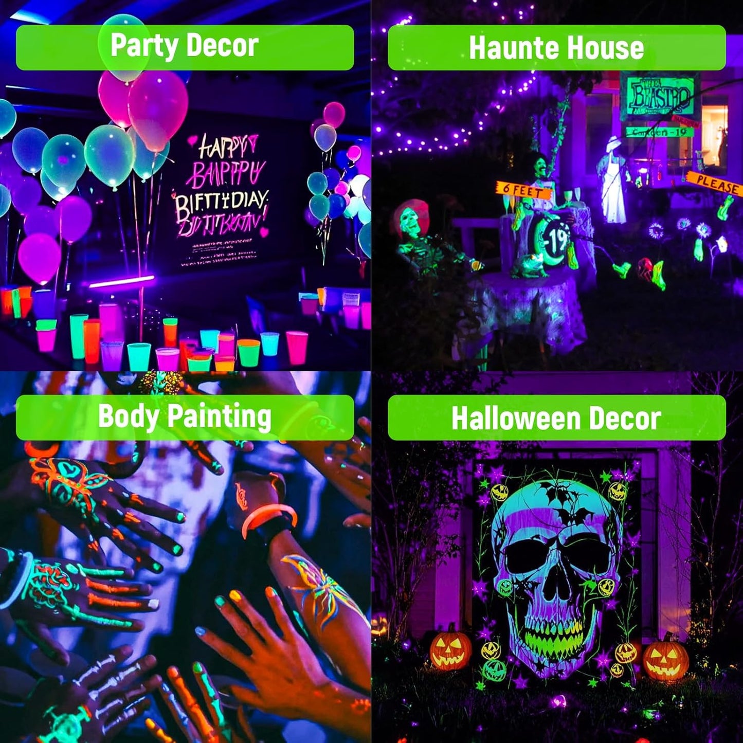 2 Pack 5000mAh Battery Powered Led Black Light, IP66 Waterproof, 120 LED for Halloween Party, Glow in The Dark, Fluorescent Poster, Stage Lighting, Aquarium, Body Paint, Neon Glow