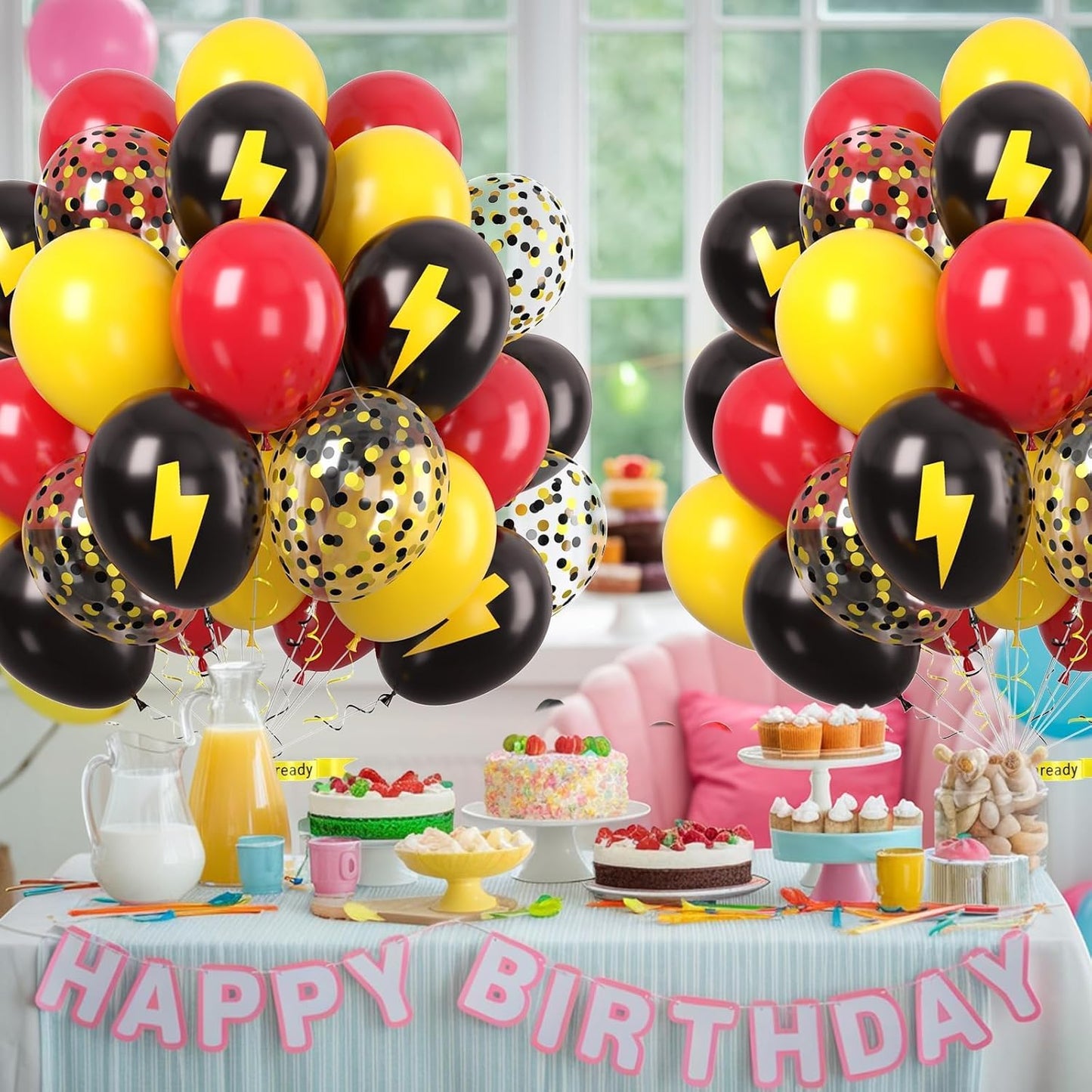 Paready Red Yellow Black Balloons, 60Pcs Latex Balloons, 12Inch Yellow Printed Latex Balloon Red Black Confetti Balloon for Boys Birthday Party Decor