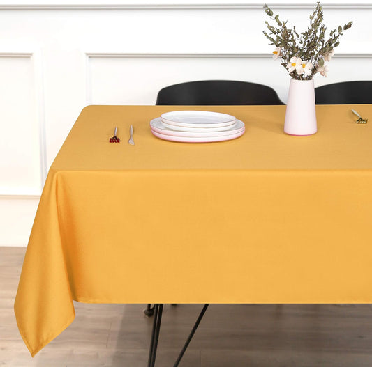 sancua Rectangle Tablecloth - 90 x 132 Inch - Stain and Wrinkle Resistant Washable Polyester Table Cloth, Decorative Fabric Table Cover for Dining Tables, Buffet Parties and Camping, Gold