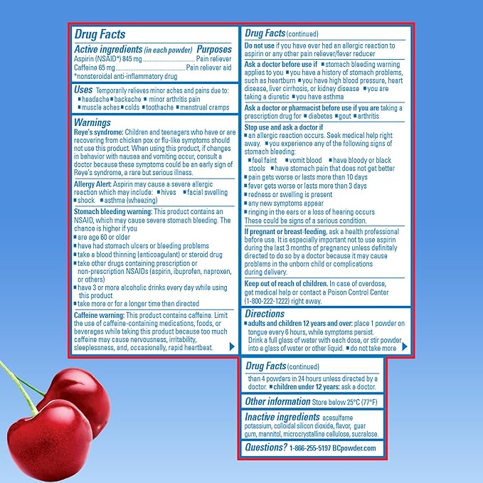 BC Pain Relief Powder, Cherry, 24 ct (Pack of 1)