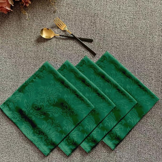 SASTYBALE Jacquard Square Napkin, Damask Wrinkle Resistant Soft Polyester Napkins, Fabric Cloth Dinner Napkins for Wedding, Winter, Holiday, Parties, Set of 4 (Dark Green, 20X20 Napkin)
