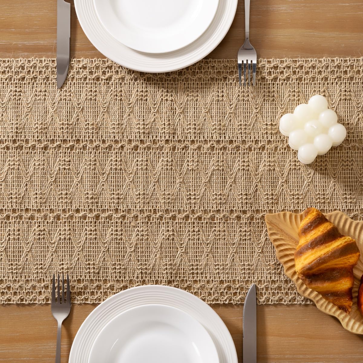 Socomi Boho Table Runner Fall Thanksgiving Farmhouse Burlap Jute Bamboo Rustic Dining Kitchen Centerpiece Decor Small Macrame Woven Coffee Table Runner for Dresser Scarf Home Decor 12x60 inch