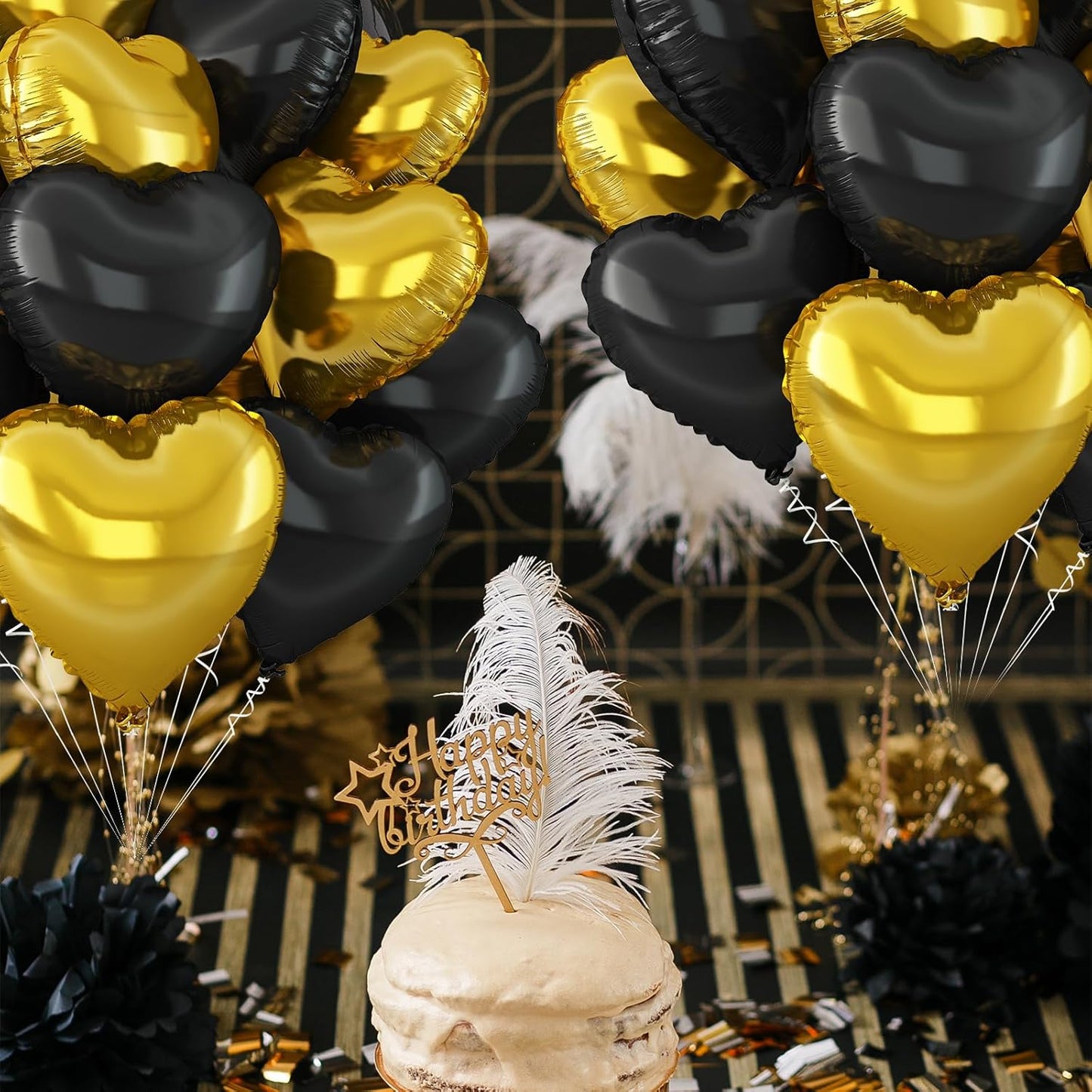Black Gold Heart Balloons,12Pcs Black Heart Shaped Foil Balloons,18Inch Gold Helium Balloon for Birthday New Year Baby Shower Anniversary Wedding Party Decorations