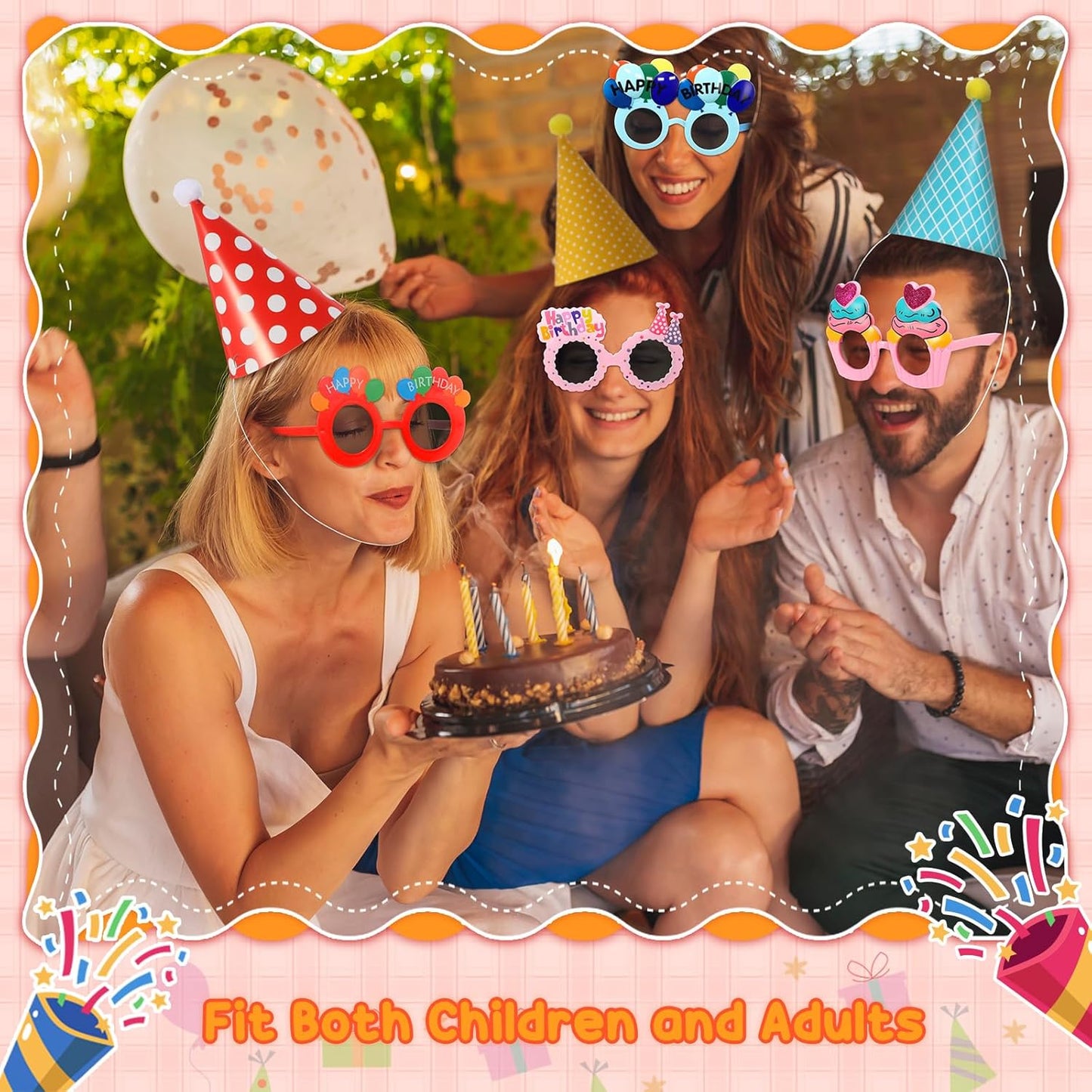24 Pcs Birthday Party Hats Party Cone Hat with Pom Poms Birthday Glasses Photo Booth Props for Kids Adults (Dot Style)