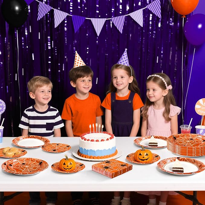75pcs Spider Party Supplies, 25 Guest Disposable Paper Plates & Napkins, Tableware Decorations Favors, Including 9" & 7" Plates & Napkins for Halloween, Birthday, Parties, and Everyday Use