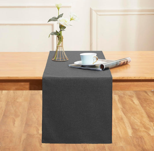 Black Grey Table Runner 13x36 Inches Long, Cotton Linen Farmhouse Style Seasonal Dresser Scarf for Kitchen Dining Coffee Table Parties Wedding Home Decor (13” x 36”, Black Grey)
