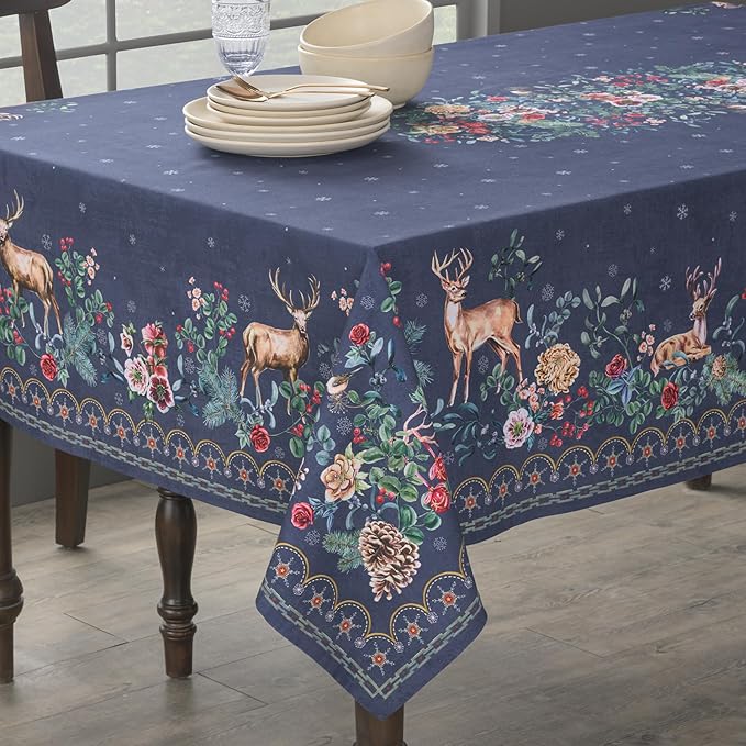 Maison d' Hermine Table Cloth Rectangle Table 100% Cotton 60 x 108 Inches Fall Tablecloth Reusable Everyday Use for Thanksgiving Christmas Decorations Dining Farmhouse Party (Christmas Joy)