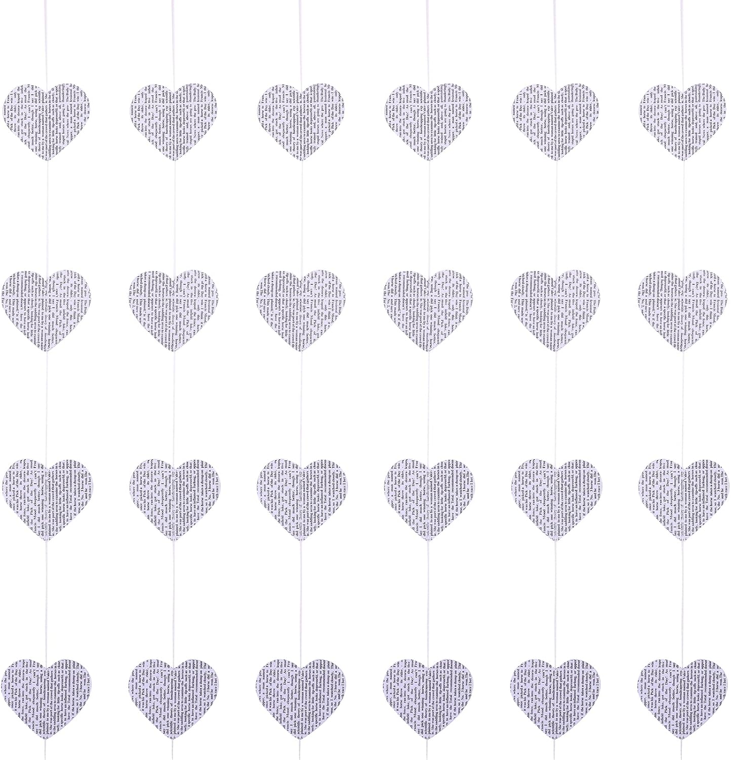 4 Pack Heart Shaped Book Pages & Newspaper Bunting Strand String Banner Wedding and Christmas Garland Decorator (White Heart)