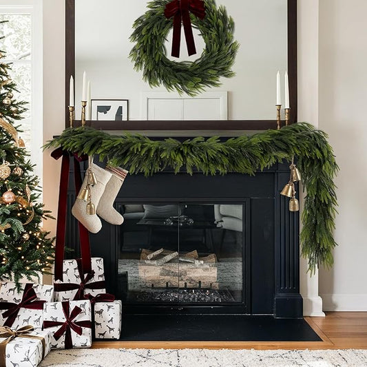 N&T NIETING 6FT Christmas Norfolk Pine Garland Real Touch Pine Artificial Faux Greenery Garlands Winter Christmas Garland for Table Mantle Fireplace Holiday Indoor Outdoor Xmas Decorations (1 Pcs)