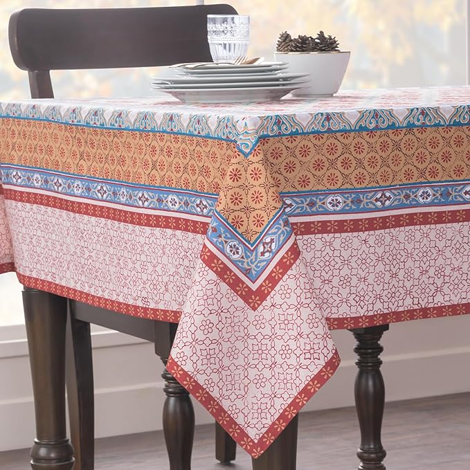 Maison d' Hermine Table Cloth Square Table 100% Cotton 60 x 60 Inches Fall Tablecloth Reusable Everyday Use for Thanksgiving Christmas Decorations Dining Farmhouse Party (Romane)