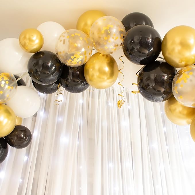 Mr. Pen- Balloons, 12 Inch, 54 Pack, Black, White and Gold balloons, Confetti for Birthday Party