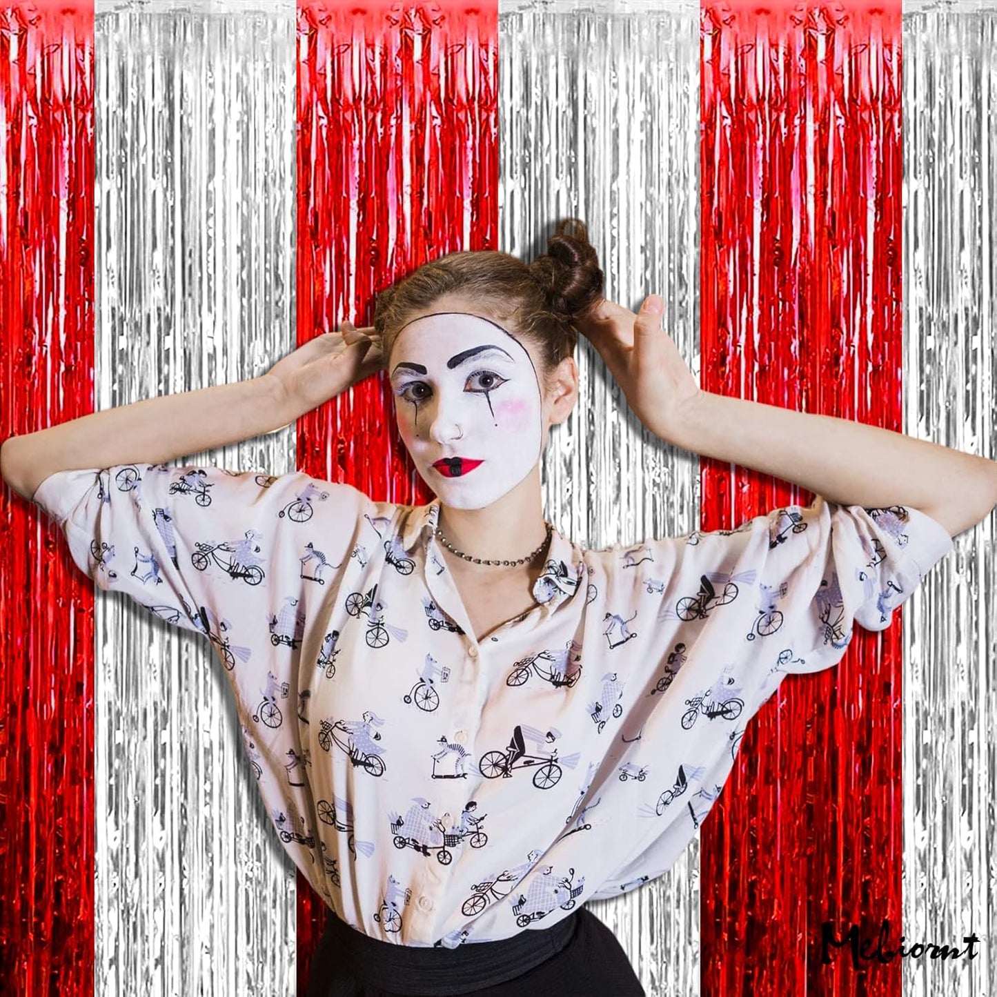 4 Pack 3.2Ft x 6.6Ft Red and Silver Fringe Curtain Backdrop, Metallic Tinsel Foil Fringe Streamers Curtains Background for Photo Booth Wedding Circus Welcome Carnival Birthday Party Decorations