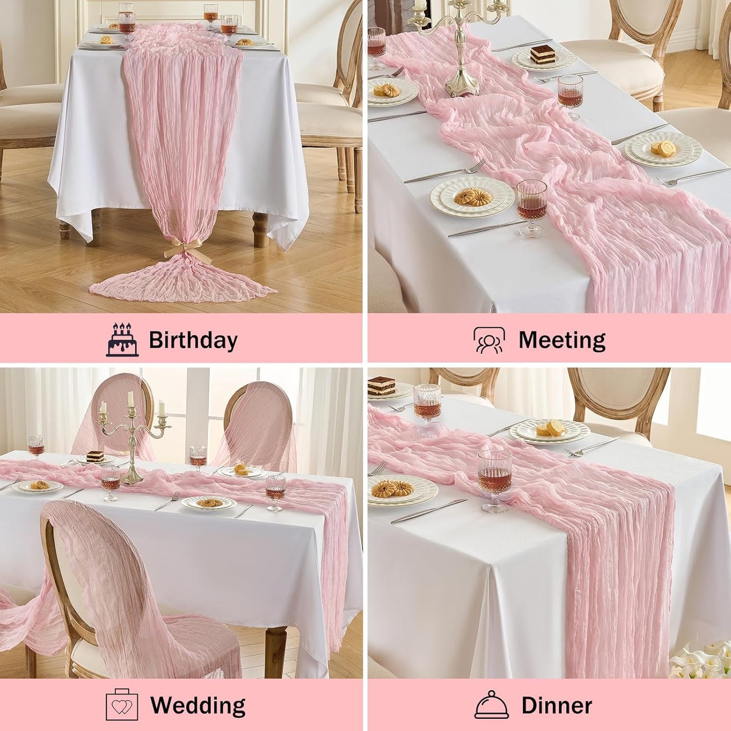 Fanami 6 Pack Cheesecloth Table Runner -10FT Blush Pink Boho Gauze Cheese Cloth Table Runner 120 Inches Long Rustic Sheer Fabric Centerpieces for Wedding Birthday Party Bridal Baby Shower Decorations
