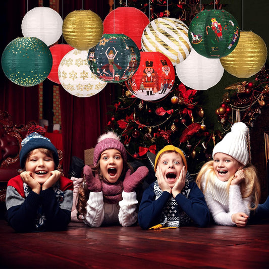 Bencailor 12 Pcs Christmas Hanging Paper Lanterns Set Decorative Christmas Party Lanterns Round Hanging Lamps for Xmas Home Decoration Supplies Props Holiday Decor (Striped,12 Inch,10 Inch, 8 Inch)