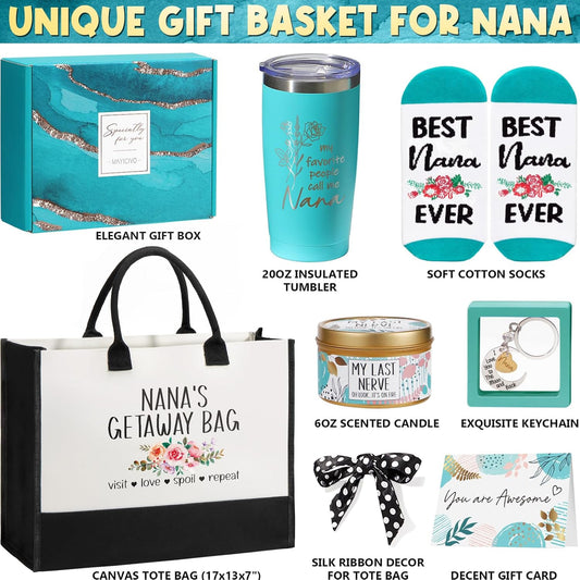 Best Grandma Gifts Nana Christmas Gifts for Grandma from Granddaughter Grandchildren Grandkids, Unique Grandmother Birthday Gift Nana Gift Basket for Gigi Grandmother New Granny with Canvas Tote Bag