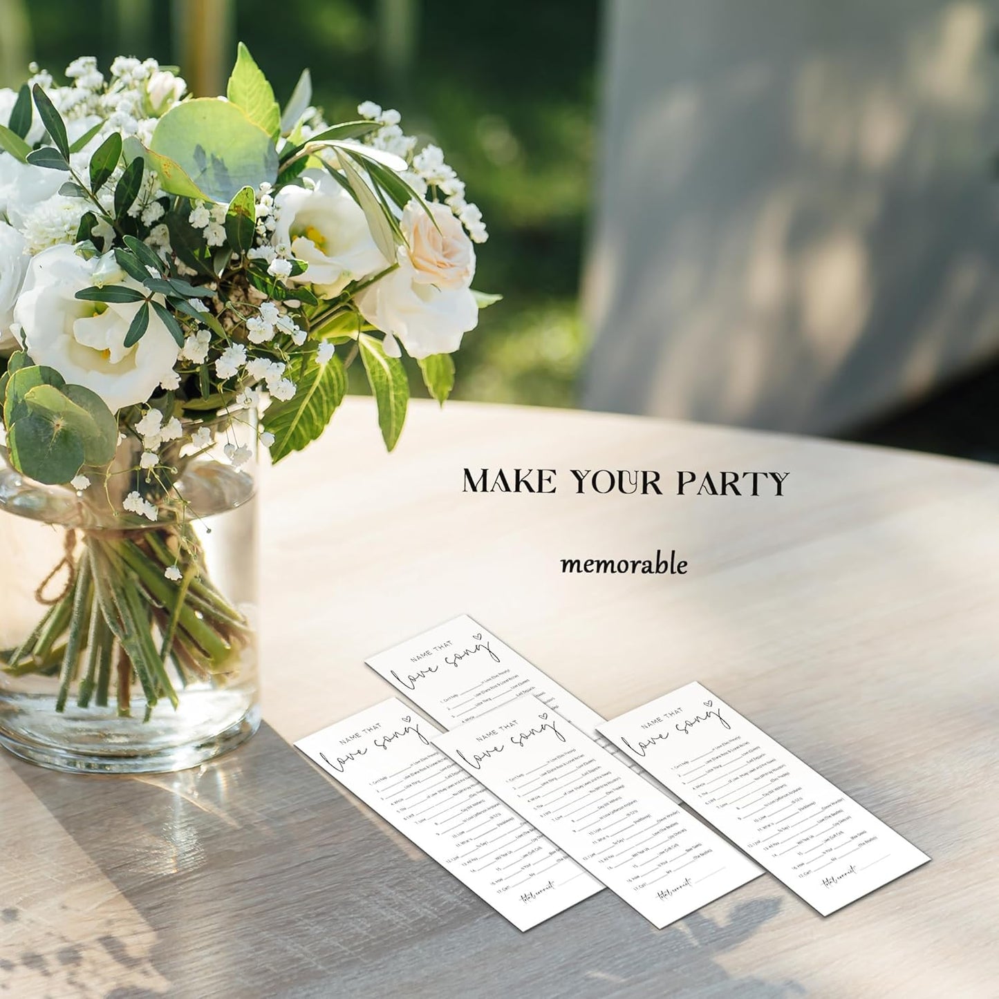 Bridal Shower Games, Name that Love Song, 25Pcs 4x9inch Minimalist White Double-Sided Bridal Game Cards with 1 Answer Key, Wedding Shower Games for Guests, Engagement Bachelorette Party Supplies - A06
