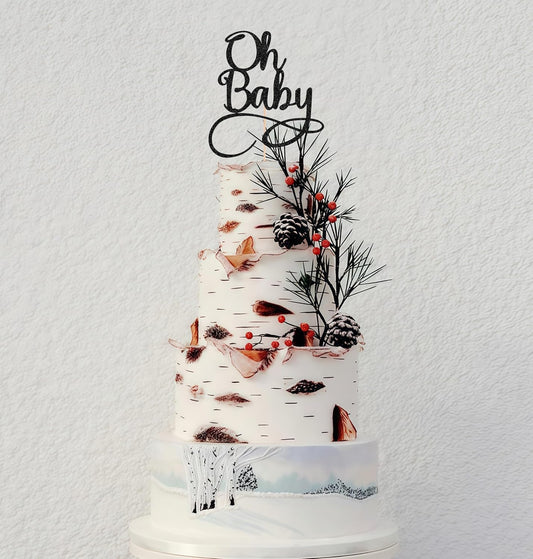 Oh Baby Cake Topper - Black Glitter Baby Birthday Party Cake Decoration Supplies, for Baby Shower/Gender Reveal Party Photo Booth Props
