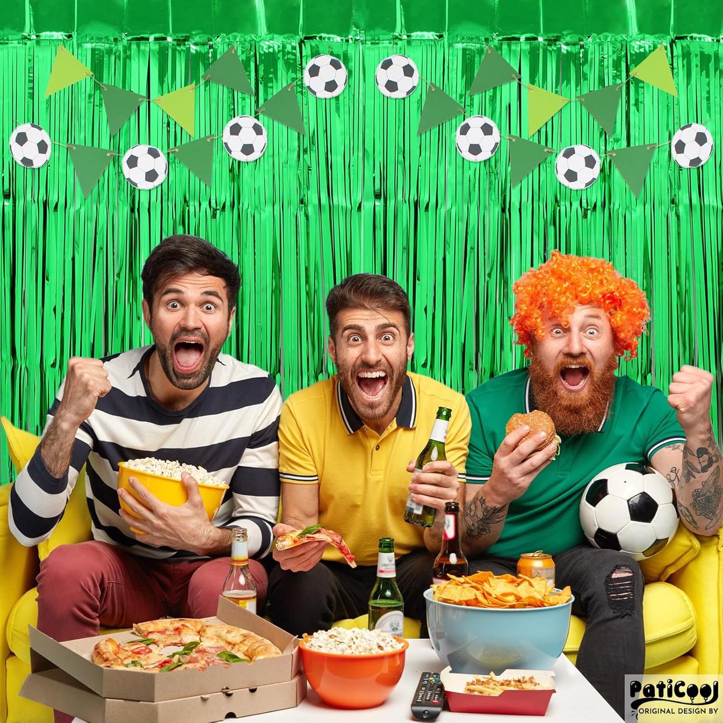 Football Party Decorations Green Streamers - Thicken 2 Pack 3.2 x 8.2 FT - Tinsel Foil Fringe Curtains Party Backdrop for Birthday, Dinosaur, Christmas, Jungle, Golf Party Decorations