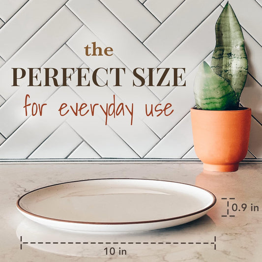 Mora Ceramic Dinner Plates Set of 6, 10 inch Dish Set - Microwave, Oven, and Dishwasher Safe, Scratch Resistant, Modern Rustic Dinnerware- Kitchen Porcelain Serving Dishes - Vanilla White
