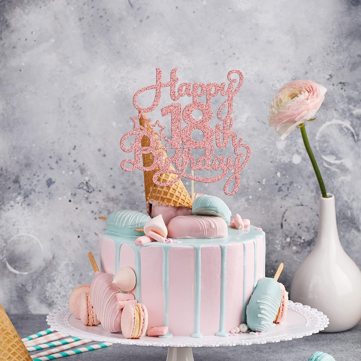 1 Pack Happy 18th Birthday Cake Topper Rose Gold Glitter 18 & Fabulous Cheers to 18 Years Old Birthday Cake Pick for Celebrating 18th Birthday Anniversary Party Cake Decorations Supplies
