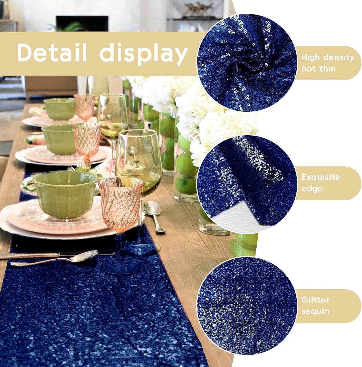 6 Packs 12 x 72 inches Sequin Table Runner, Navy Blue Glitter Table Runner for Birthday Party Supplies Wedding Engagement Baby Shower Holiday Celebration Event Decorations