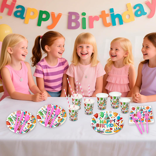 Birthday Plates and Napkins,20PCS Each For Plates, Tissues, Cups, Knives, Forks, And Spoons,Birthday Party Supplies,Special Design Adds a birthday Atmosphere