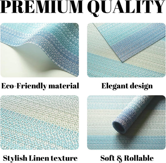 Placemats Set of 12 Vinyl/Plastic Woven Place Mats for Kitchen Table Indoor/Outdoor Washable Placemat Wipeable Dining Table Mats (Ocean Geode,12)