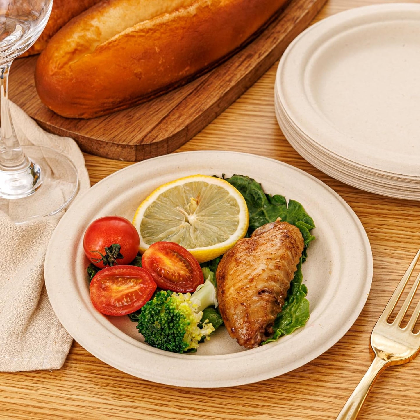WELLIFE 7 Inch Paper Plates, 125-Pack Small Dessert Paper Plates Bulk, 100% Compostable Biodegradable Bagasse, Eco-Friendly Disposable Plate for Dessert,BBQ,Picnic,Party (BPI Certified,Microwaveable)