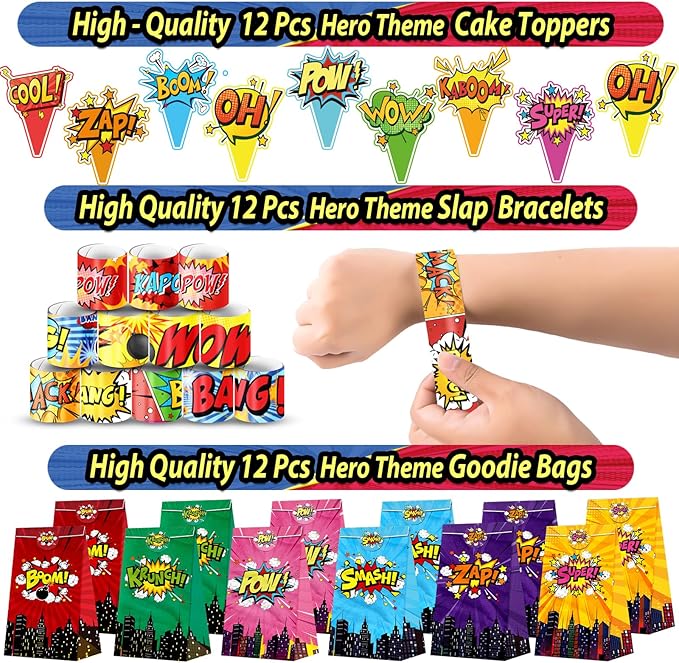 220PCS Hero Party Favors Kit – Birthday Supplies Includes Goodies Bags, Straws, Bubble Wands, Notebook & More – Perfect for Party Decorations & Pinata Fillers