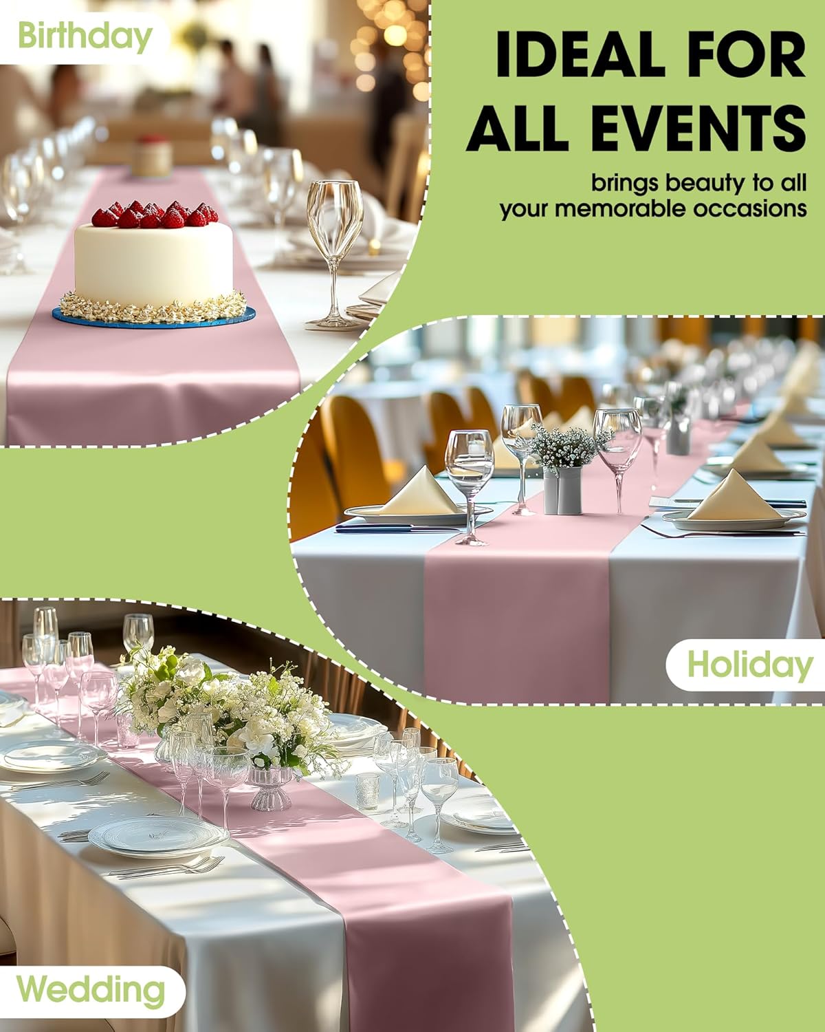 Pureegg Dusty Pink Plastic Table Runners - 30 Pack, 14'' x 108'', Water Resistant & Disposable Centerpiece Decorations for Table Cloth, Wedding, Birthday, Holiday, Baby Shower, Party, Home Decor