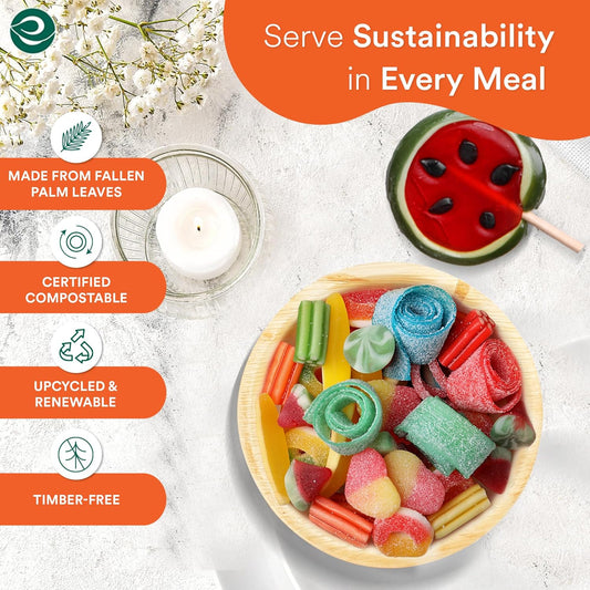 ECO SOUL Palm Leaf Bowl 400 pc, Small 5" (8 Oz) | Round Like Bamboo Bowls, Compostable, Biodegradable, Disposable Palm Leaf Bowls Eco-friendly | Sturdy, Microwave & Oven Safe