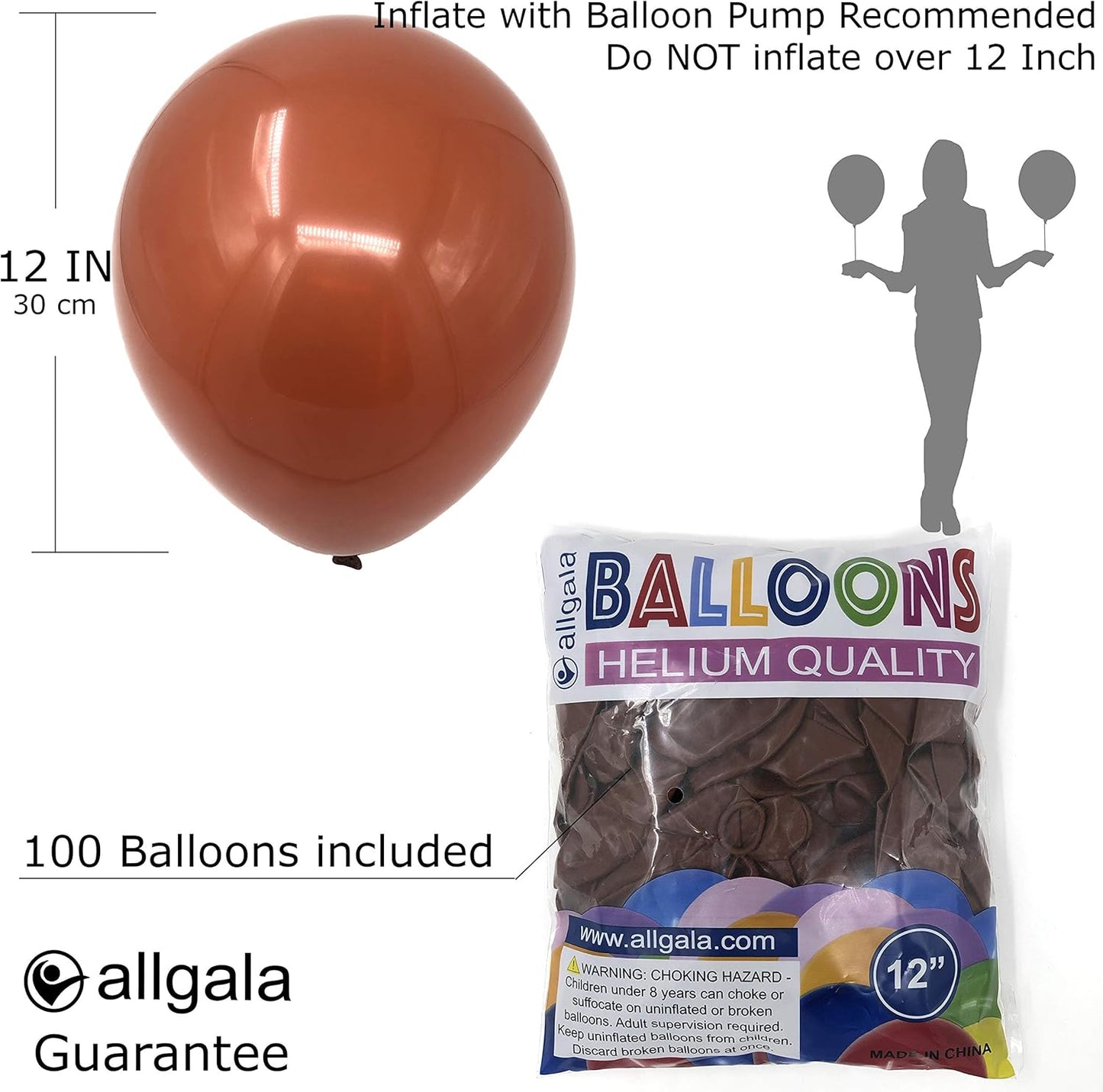 Allgala Latex Balloons for Parties | Helium Grade Bulk Balloon Pack | Ideal for Birthday Party Decorations, Baby Shower, Christmas Party | Colored Balloons for Events | 100ct 12" - Brown