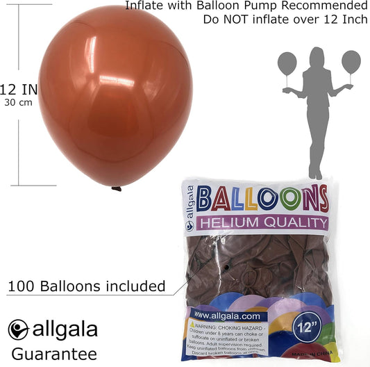 Allgala Latex Balloons for Parties | Helium Grade Bulk Balloon Pack | Ideal for Birthday Party Decorations, Baby Shower, Christmas Party | Colored Balloons for Events | 100ct 12" - Brown