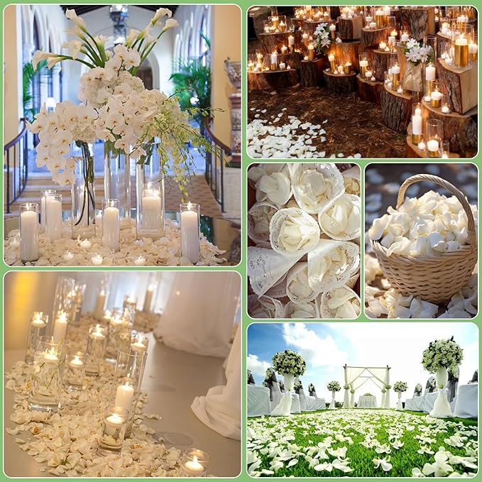 Eslibin 500+ PCS Real White Rose Petals, 4.57oz (130g) Preserved White Flower Petal for Wedding Flower Girl, Dried Flower Petal for Babyshower Bridal Party Aisle Table Scatter Decor