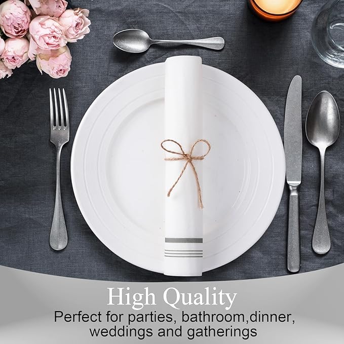 200 Disposable Paper Hand Towels for Bathroom, Linen Feel Guest Towels, Soft and Absorbent Paper Towels Napkins Bulk for Home Dinner Kitchen Wedding, 12" x 17"(Silver Trim Lined)