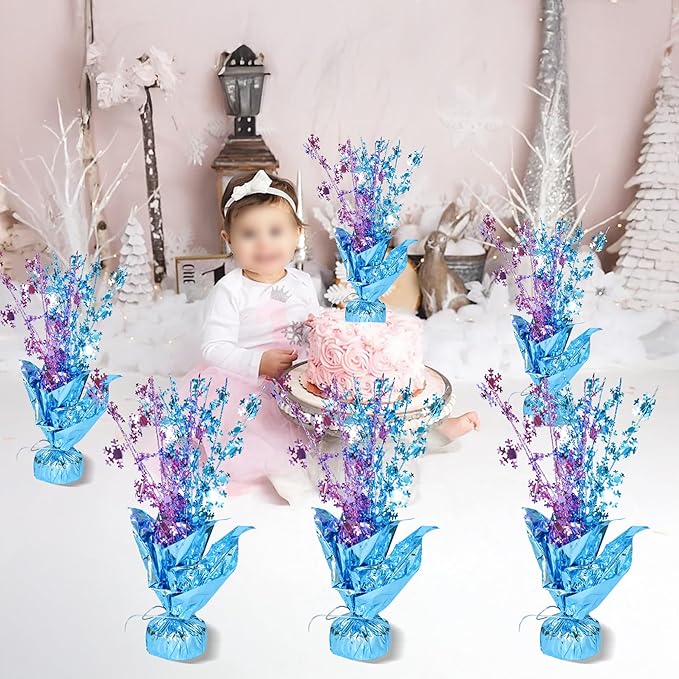 Gyufise 6 Pack Metallic Foil Spray Centerpiece Snowflake Table Decoration Burst Table Centerpieces Table Decor for Winter Wonderland Birthday Wedding Anniversary Holiday Party Supplies Pink Blue