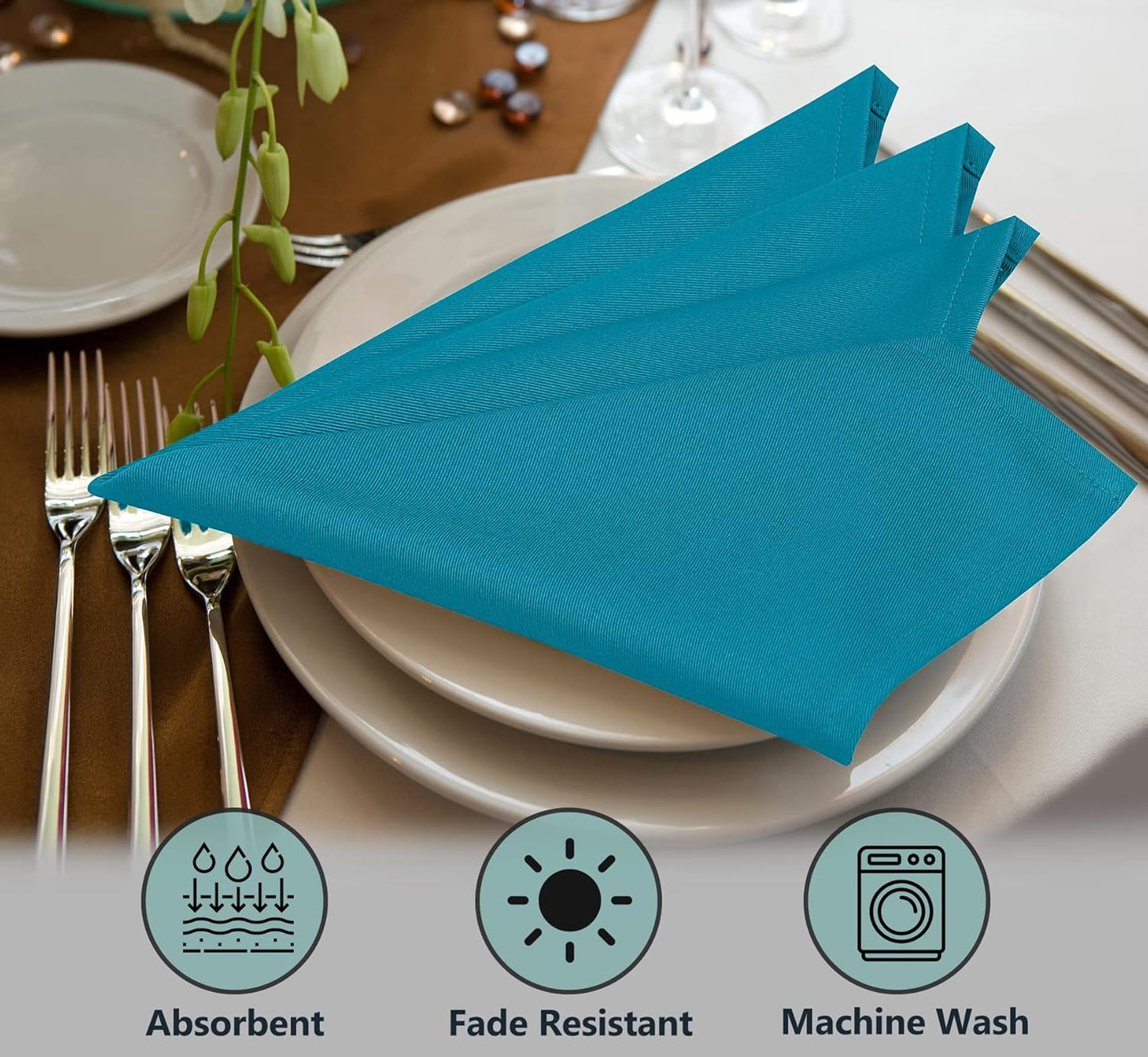 Ruvanti Cloth Napkins Set of 12, 18x18 Inches Napkins Cloth Washable, Soft, Durable, Absorbent, Cotton Blend. Table Dinner Napkins Cloth for Hotel, Lunch, Restaurant, Weddings, Events, Parties - Teal