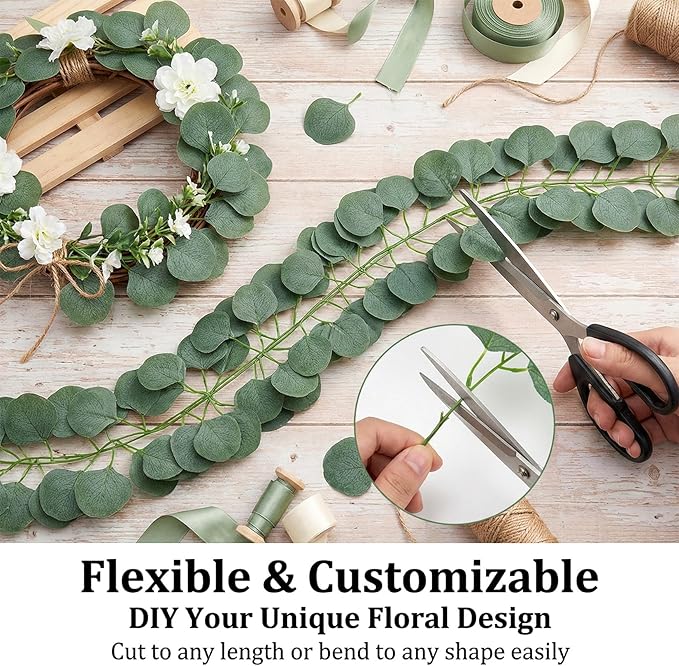 6 Pack 7.1FT Faux Eucalyptus Greenery Garland Hanging Vines for Bedroom Wall Decor Wedding Party Table Decoration Silk Artificial Leaves Plants Backdrop Indoor Outdoor